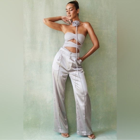 House of CB Alivia Loose Fit Trousers Pants in Silver size XS - Picture 1 of 7